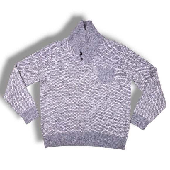 $J CREW MEN'S GRAY LAMBS WOOL JACQUARD SHAWL COLLAR SWEATER - Picture 1 of 6